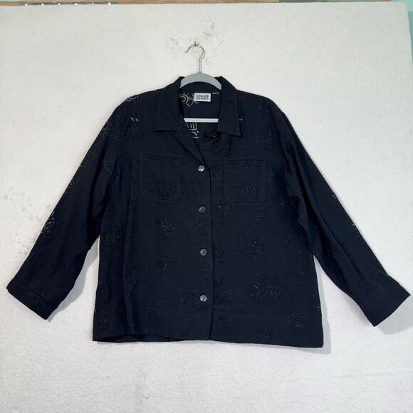 Chico's Tops - Chico’s Black Burnout Primal Print Textured Button-Up Boxy Shirt Large 90s VTG